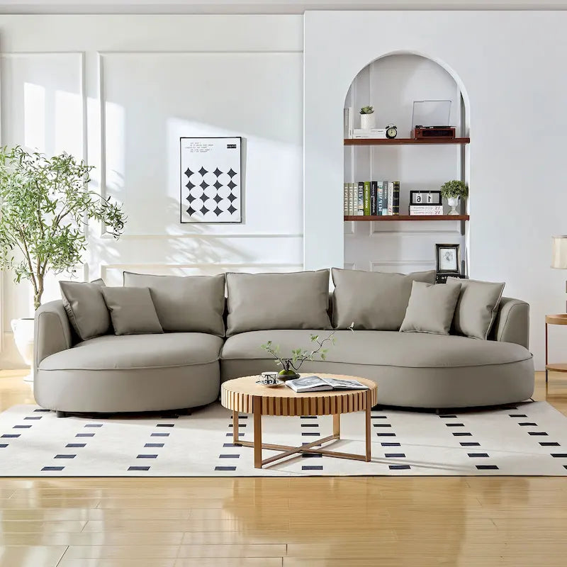 Canapé d'angle en cuir avec méridienne, grand canapé de luxe pour salon
