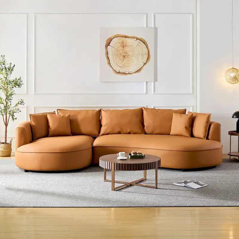 Canapé d'angle en cuir avec méridienne, grand canapé de luxe pour salon