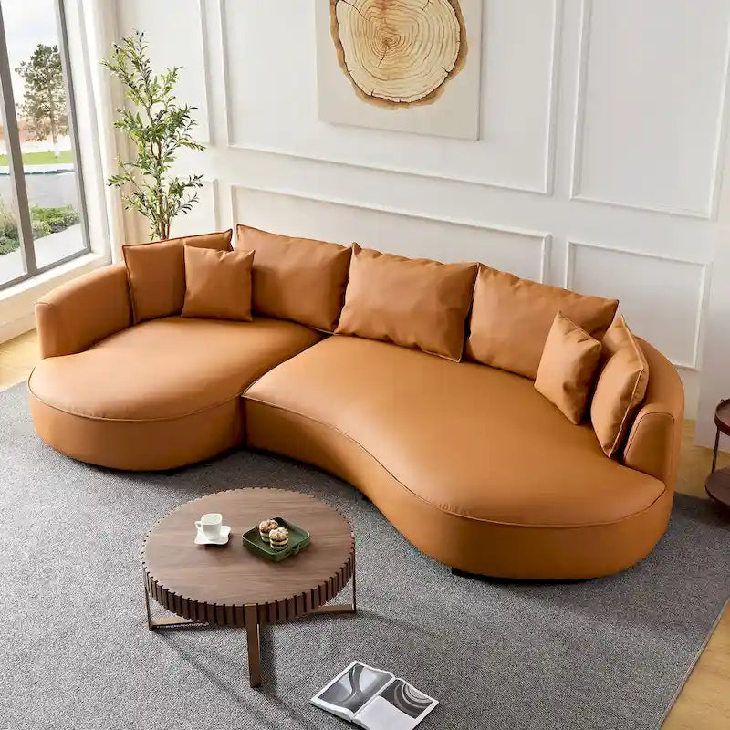 Canapé d'angle en cuir avec méridienne, grand canapé de luxe pour salon