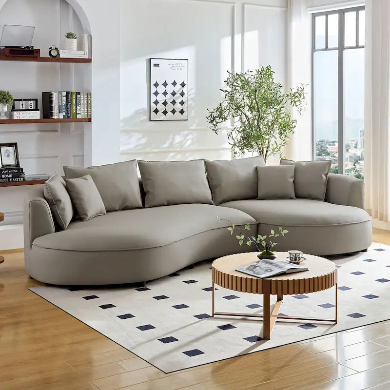 Canapé d'angle en cuir avec méridienne, grand canapé de luxe pour salon
