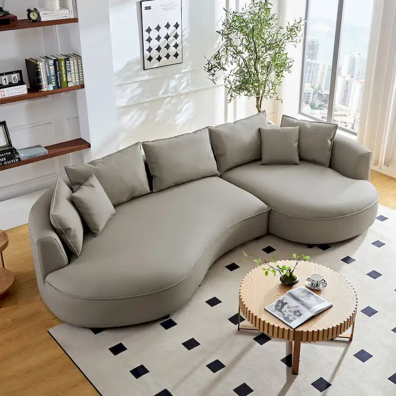 Canapé d'angle en cuir avec méridienne, grand canapé de luxe pour salon