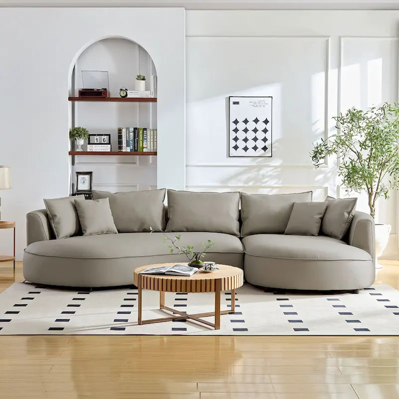 Canapé d'angle en cuir avec méridienne, grand canapé de luxe pour salon