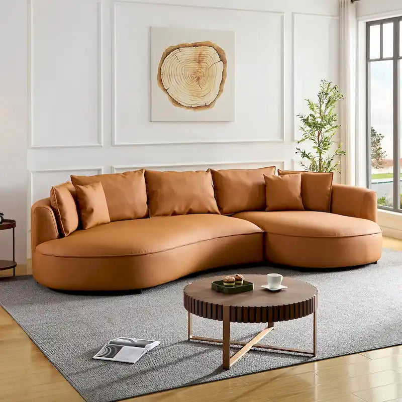 Canapé d'angle en cuir avec méridienne, grand canapé de luxe pour salon