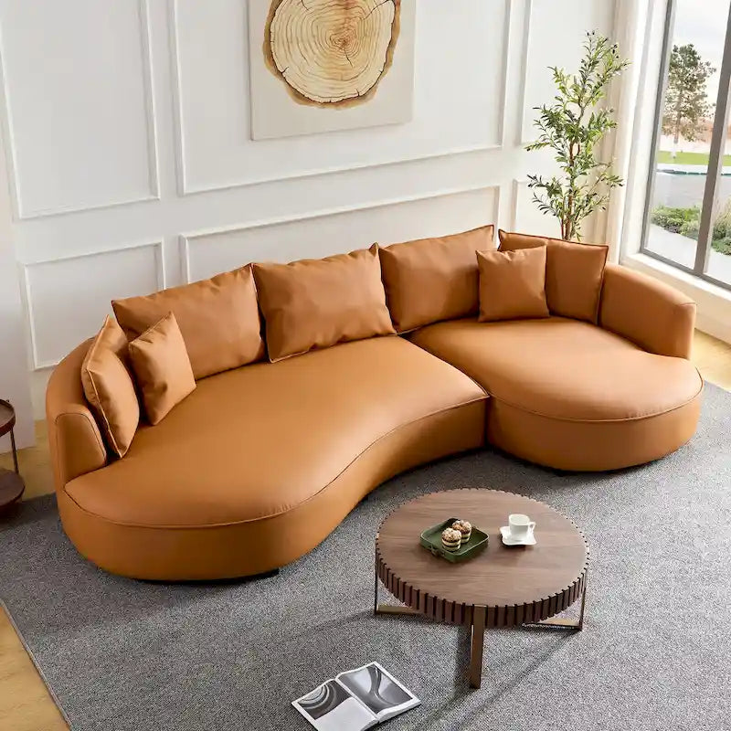 Canapé d'angle en cuir avec méridienne, grand canapé de luxe pour salon