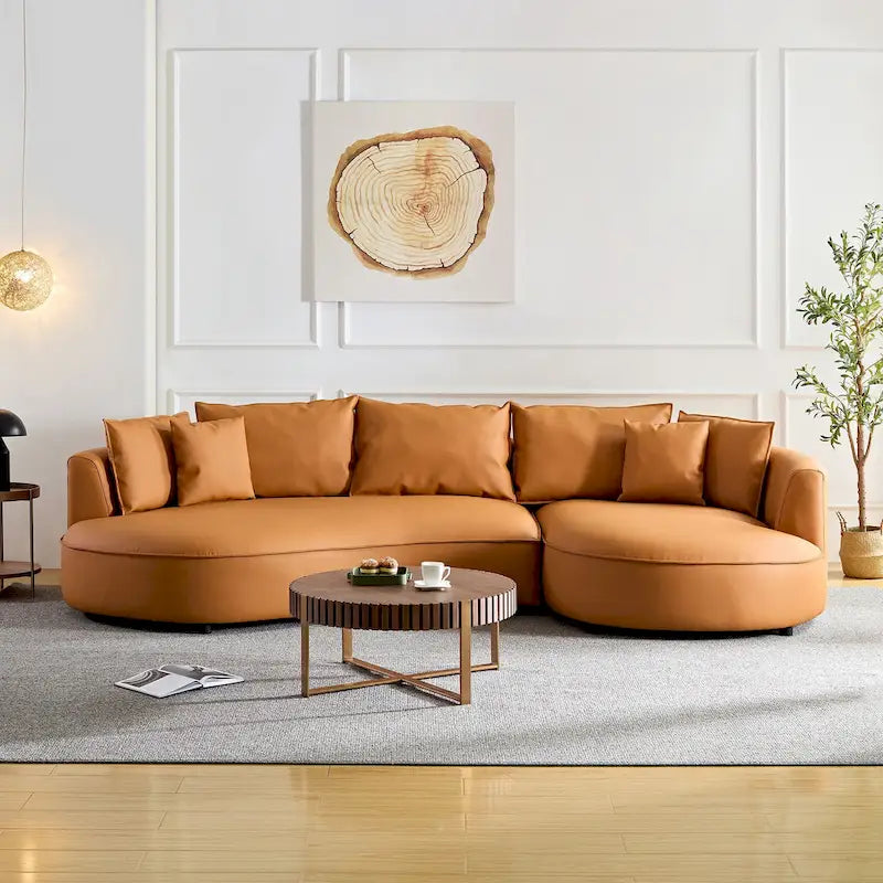 Canapé d'angle en cuir avec méridienne, grand canapé de luxe pour salon
