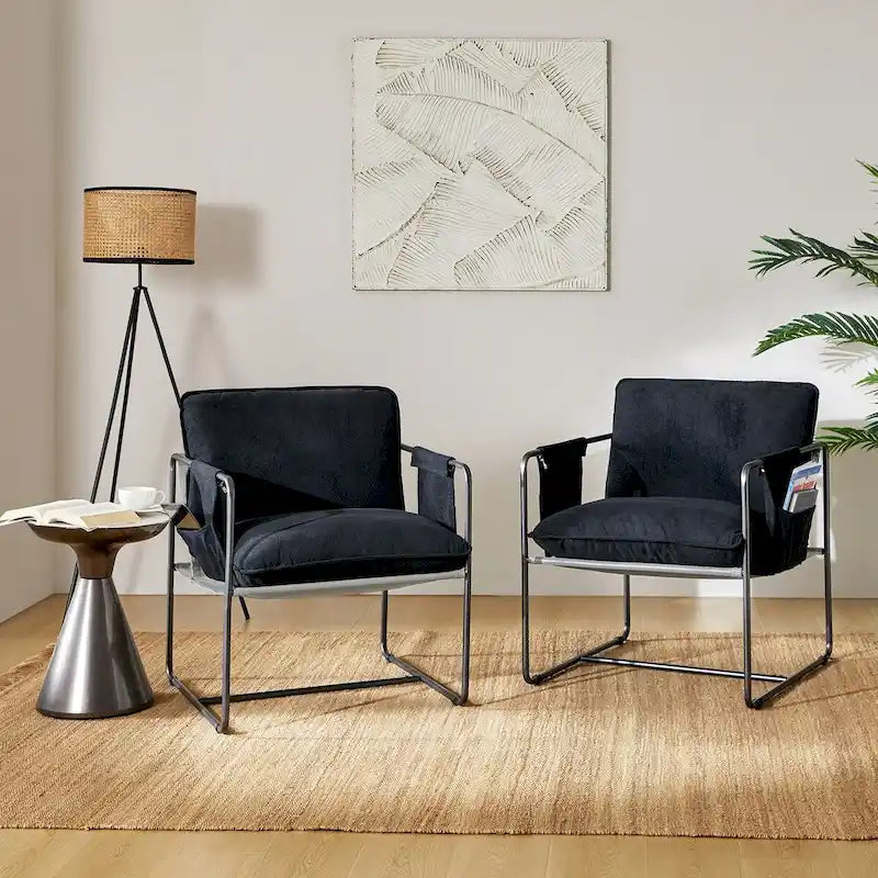 Fauteuil moderne à structure métallique avec poches de rangement - Lot de 2