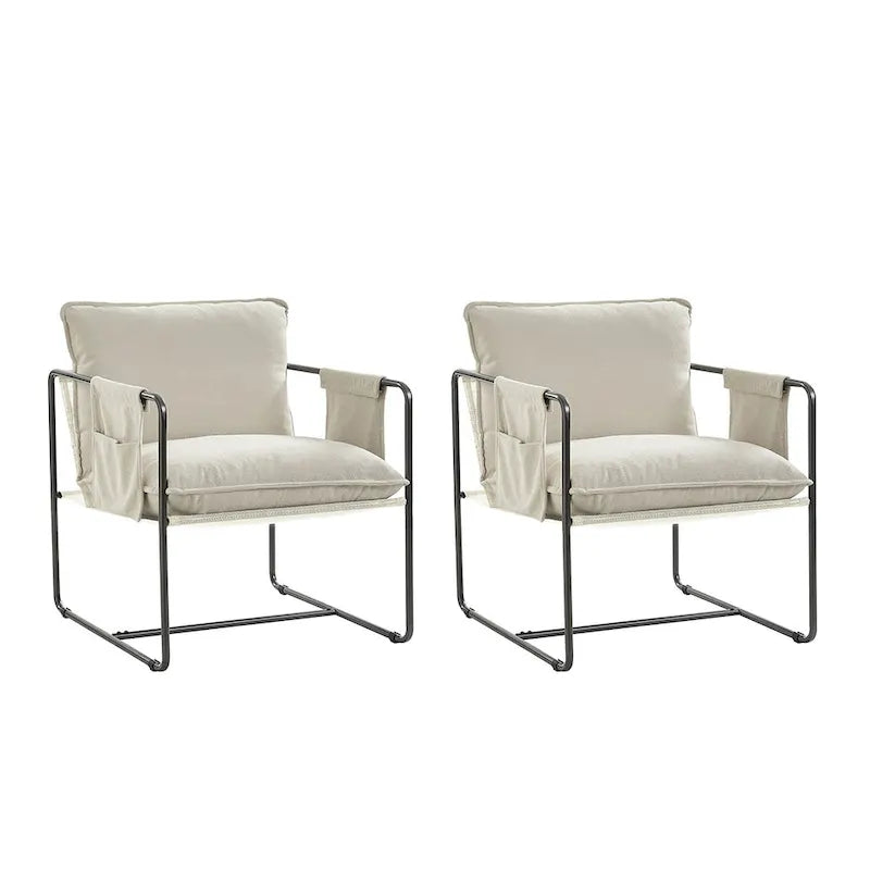 Fauteuil moderne à structure métallique avec poches de rangement - Lot de 2