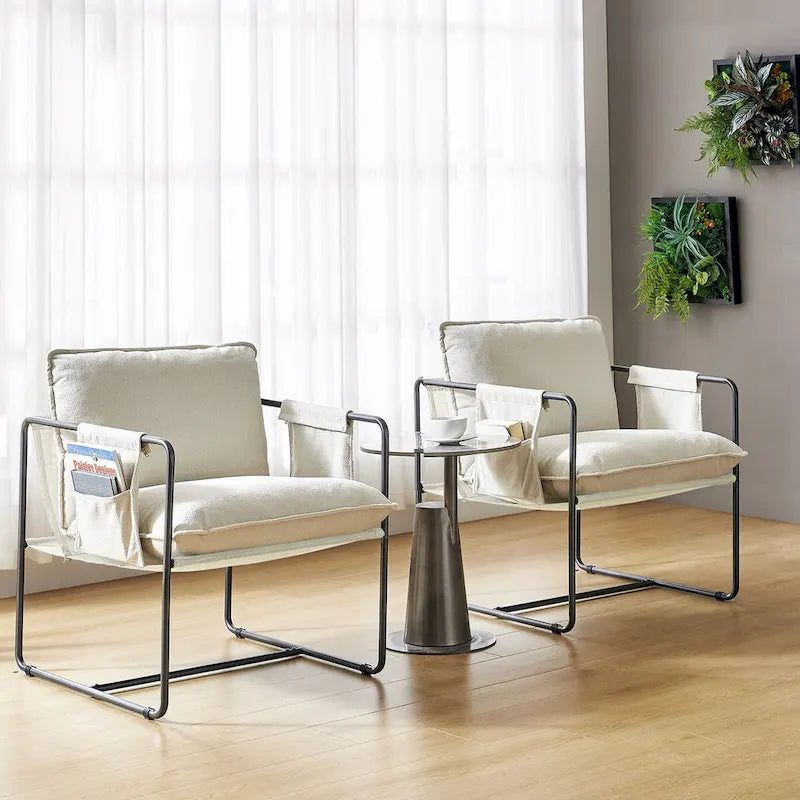 Fauteuil moderne à structure métallique avec poches de rangement - Lot de 2