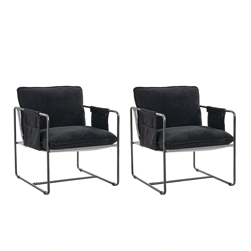 Fauteuil moderne à structure métallique avec poches de rangement - Lot de 2