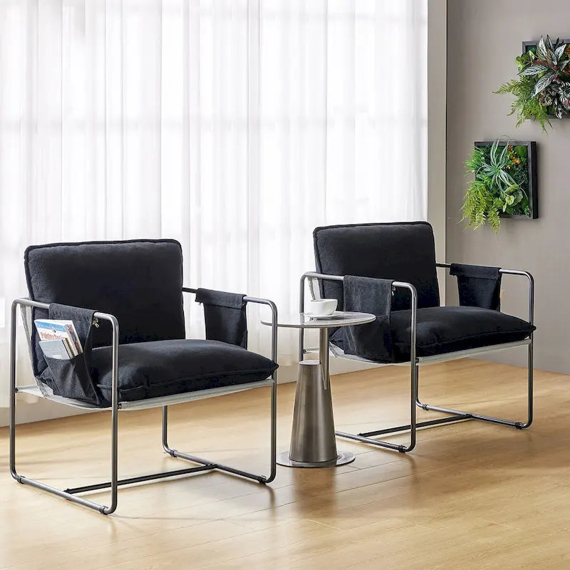 Fauteuil moderne à structure métallique avec poches de rangement - Lot de 2