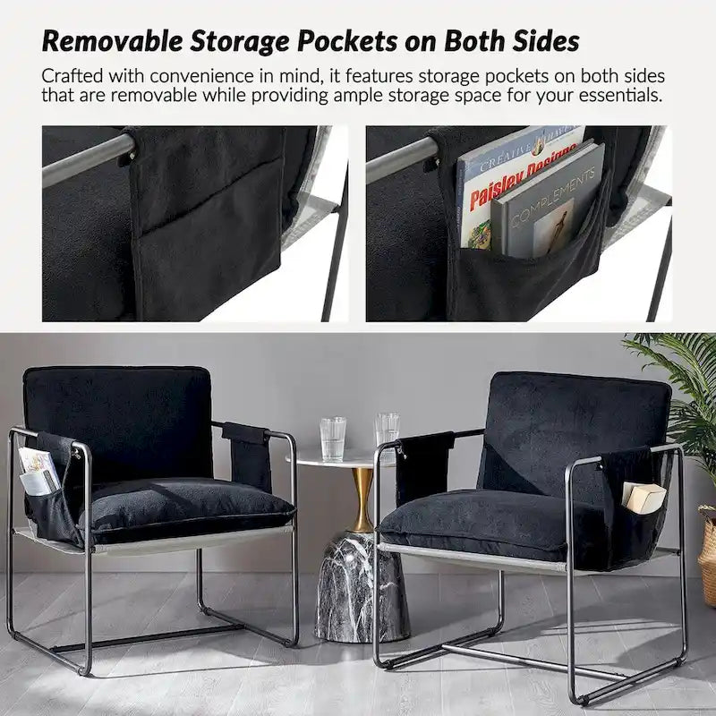 Fauteuil moderne à structure métallique avec poches de rangement - Lot de 2