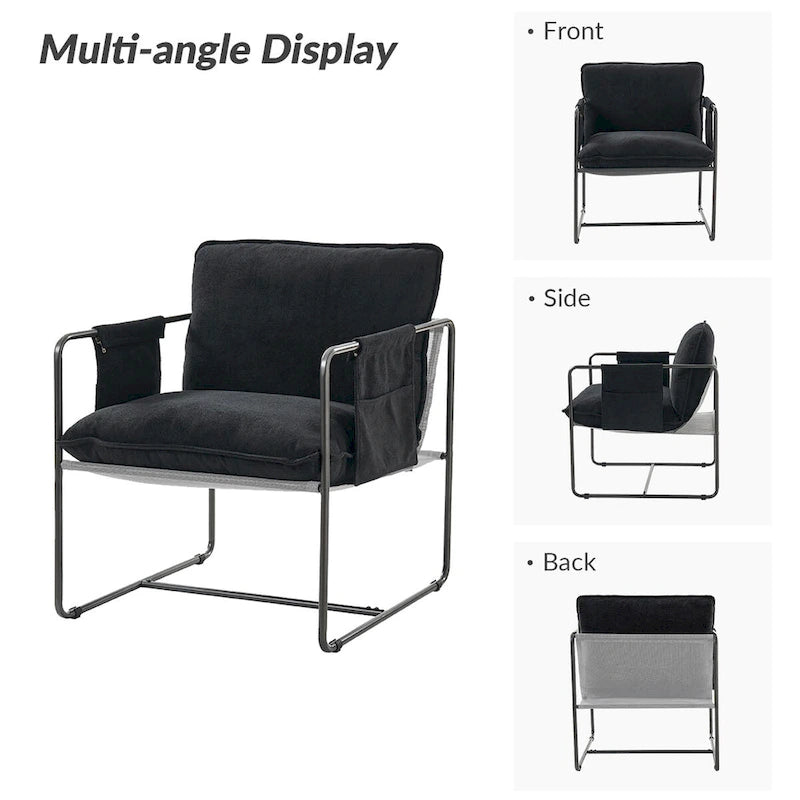Fauteuil moderne à structure métallique avec poches de rangement - Lot de 2