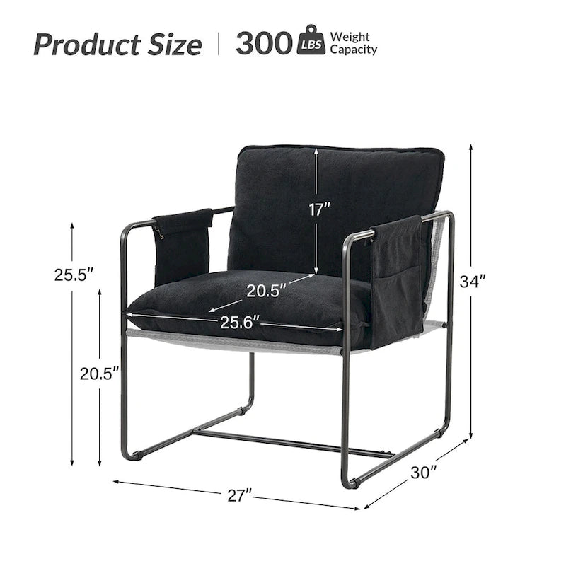 Fauteuil moderne à structure métallique avec poches de rangement - Lot de 2