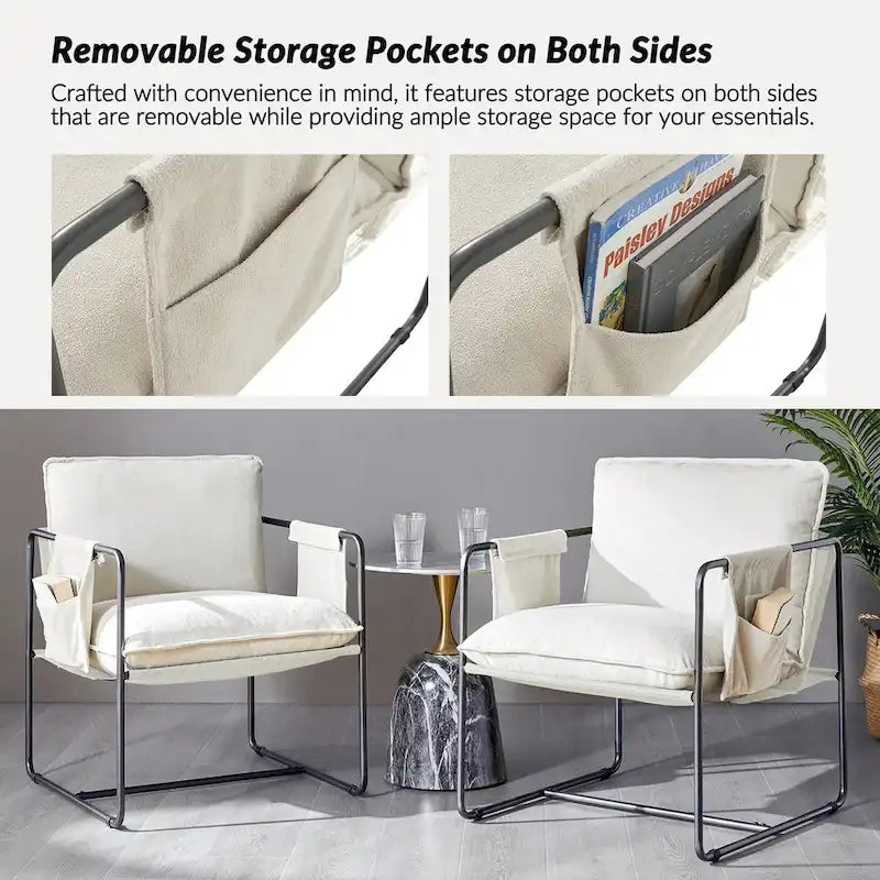 Fauteuil moderne à structure métallique avec poches de rangement - Lot de 2