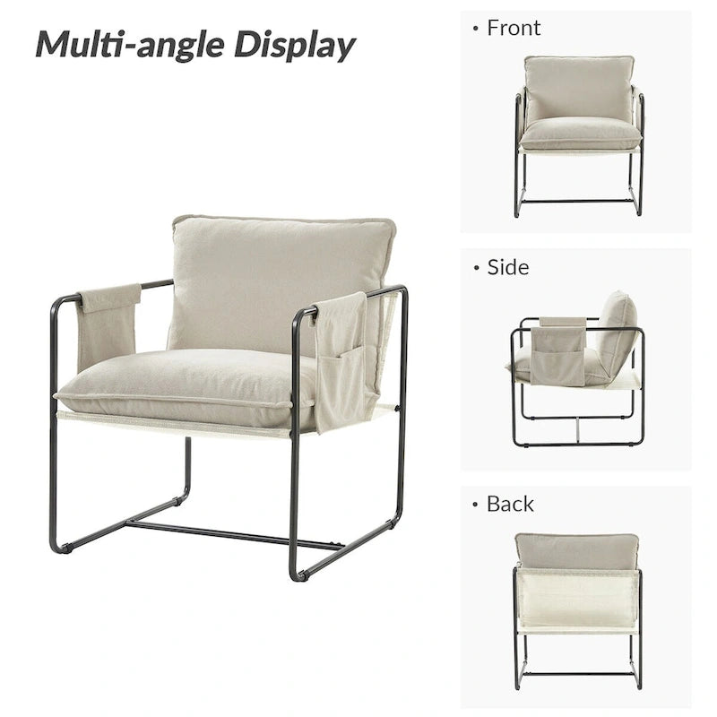 Fauteuil moderne à structure métallique avec poches de rangement - Lot de 2
