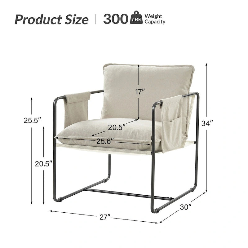 Fauteuil moderne à structure métallique avec poches de rangement - Lot de 2