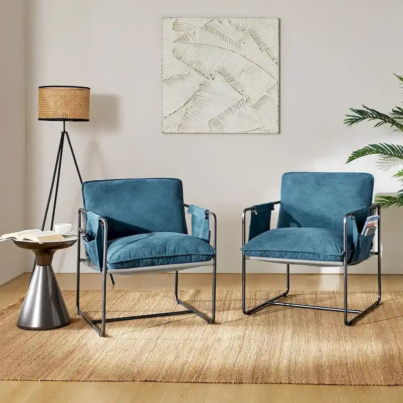 Fauteuil moderne à structure métallique avec poches de rangement - Lot de 2