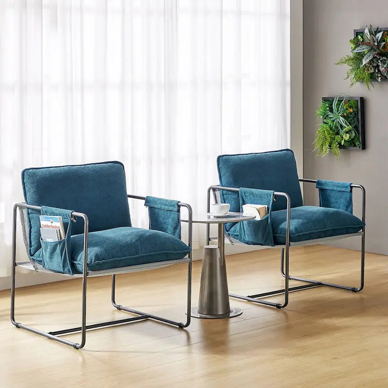 Fauteuil moderne à structure métallique avec poches de rangement - Lot de 2