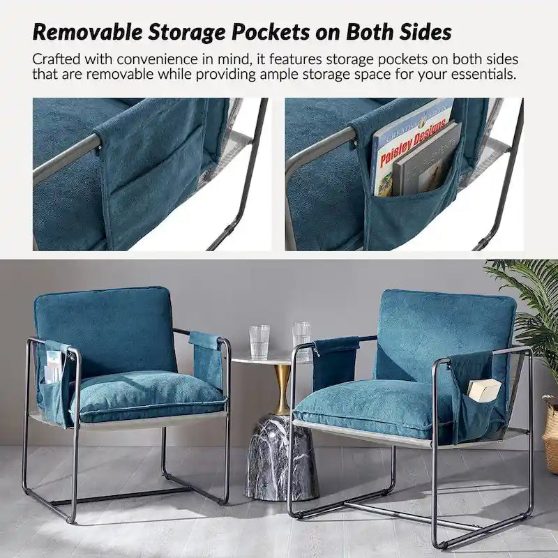 Fauteuil moderne à structure métallique avec poches de rangement - Lot de 2