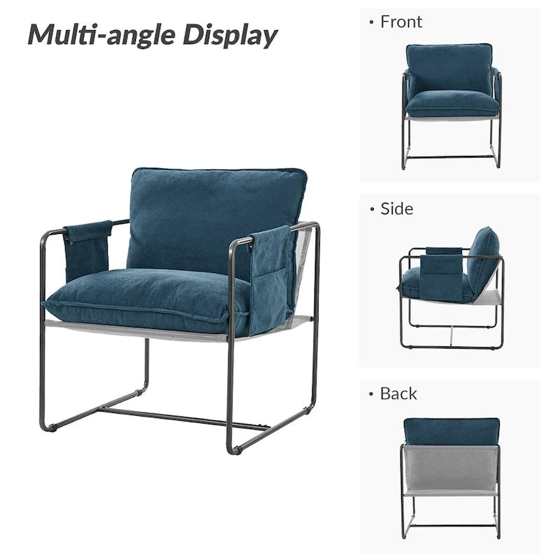 Fauteuil moderne à structure métallique avec poches de rangement - Lot de 2