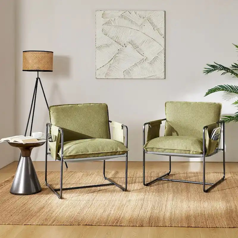 Fauteuil moderne à structure métallique avec poches de rangement - Lot de 2