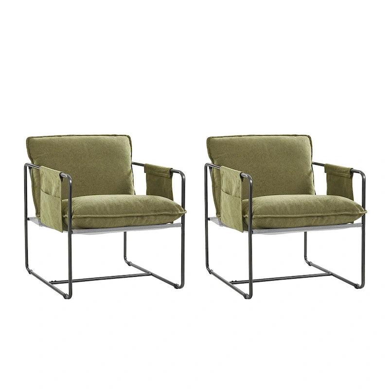 Fauteuil moderne à structure métallique avec poches de rangement - Lot de 2