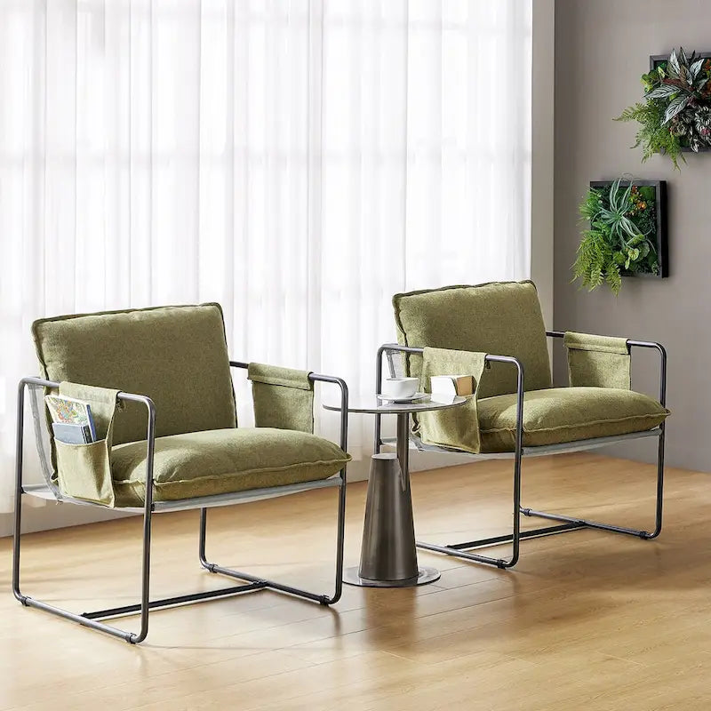 Fauteuil moderne à structure métallique avec poches de rangement - Lot de 2