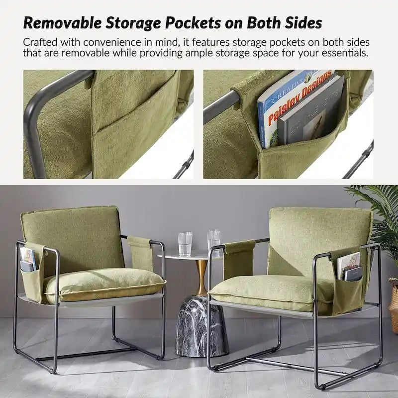 Fauteuil moderne à structure métallique avec poches de rangement - Lot de 2