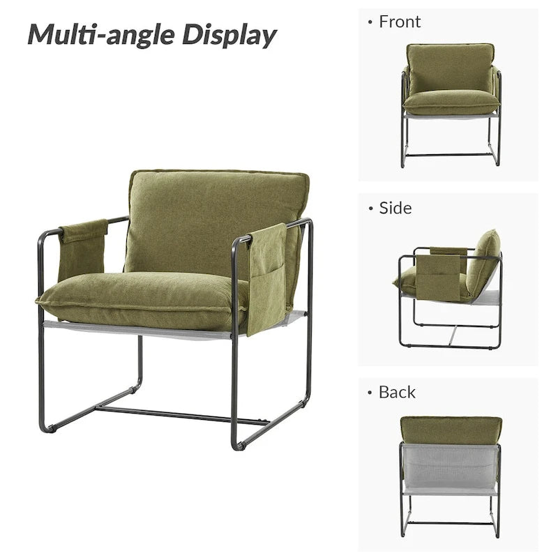 Fauteuil moderne à structure métallique avec poches de rangement - Lot de 2