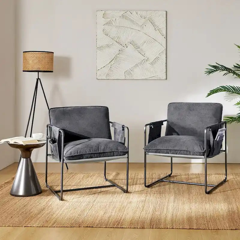 Fauteuil moderne à structure métallique avec poches de rangement - Lot de 2
