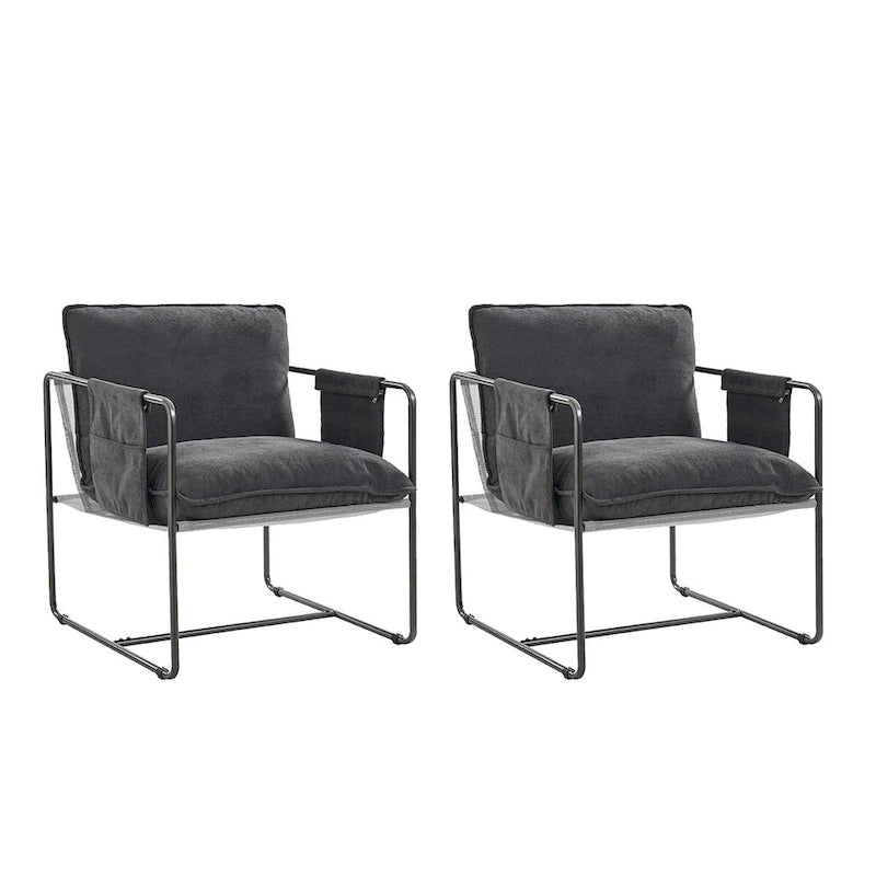 Fauteuil moderne à structure métallique avec poches de rangement - Lot de 2