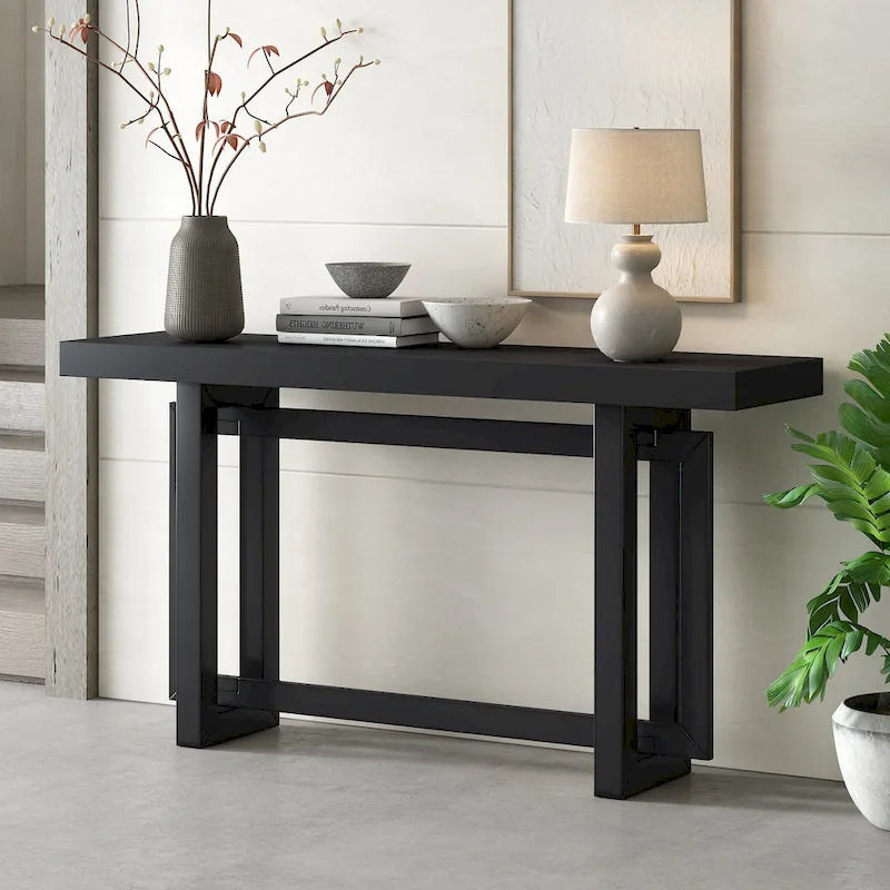 Contemporary Console Table with Industrial-inspired Concrete Wood Top