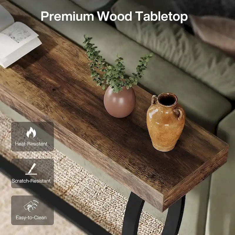 Console étroite de 180 cm pour entrée, table longue derrière un canapé