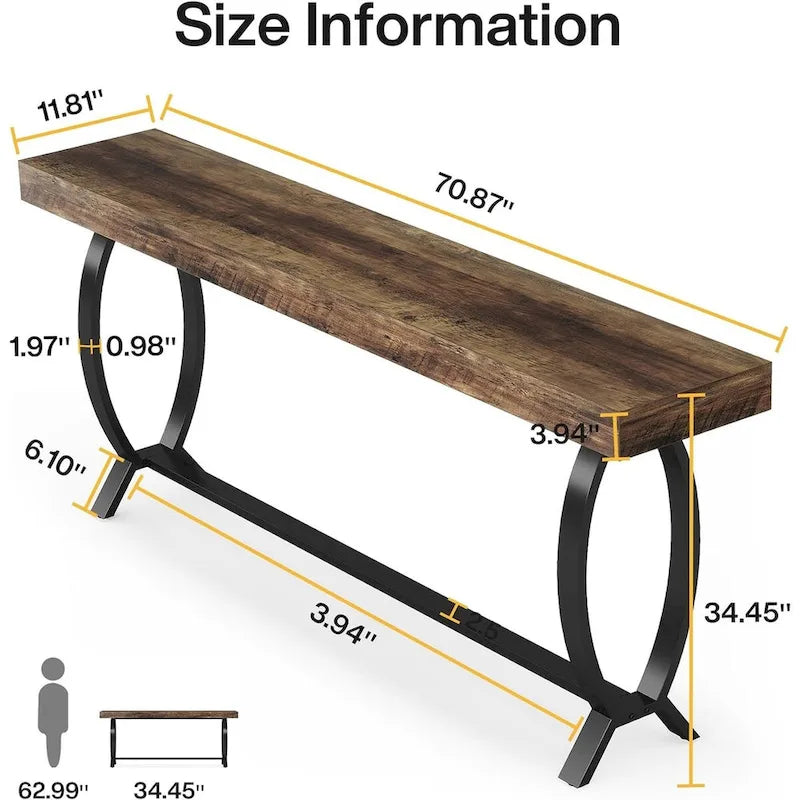 Console étroite de 180 cm pour entrée, table longue derrière un canapé