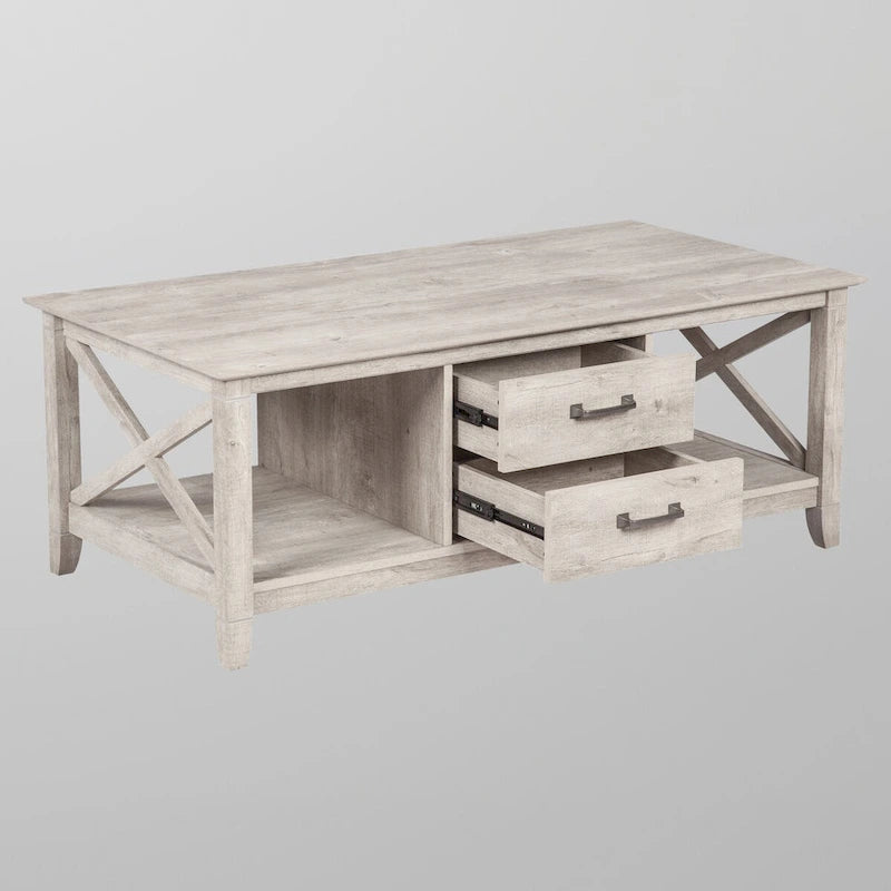 Table basse grise avec 2 tiroirs