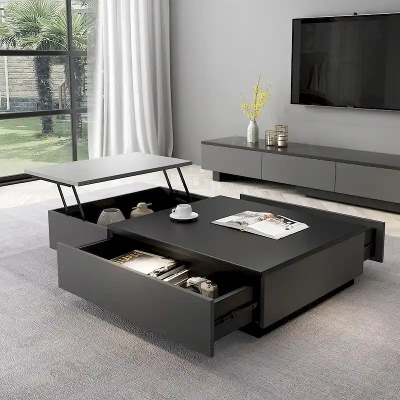51,18 Table basse relevable avec compartiment de rangement caché et 2 tiroirs