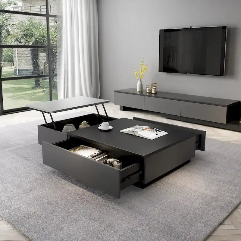 51,18 Table basse relevable avec compartiment de rangement caché et 2 tiroirs