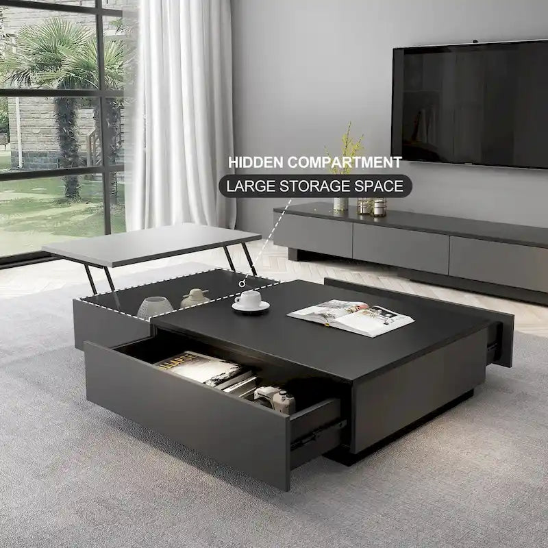 51,18 Table basse relevable avec compartiment de rangement caché et 2 tiroirs