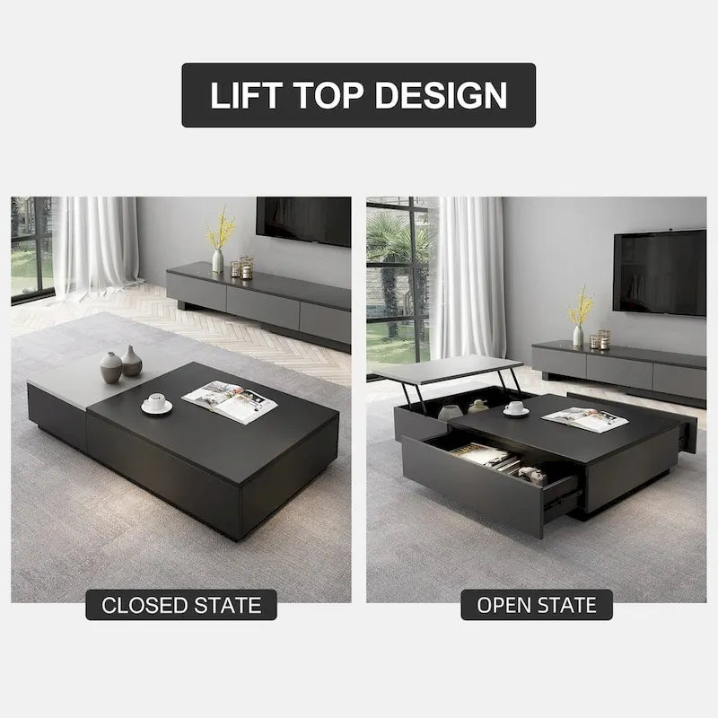 51,18 Table basse relevable avec compartiment de rangement caché et 2 tiroirs