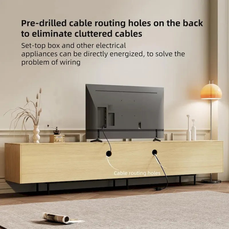 Meuble TV élégant, style moderne du milieu du siècle, pour téléviseurs jusqu'à 80 pouces. Grand espace de rangement pour les appareils multimédias, gestion des câbles. Montage facile.