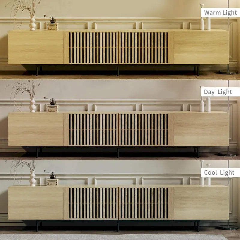 Meuble TV élégant, style moderne du milieu du siècle, pour téléviseurs jusqu'à 80 pouces. Grand espace de rangement pour les appareils multimédias, gestion des câbles. Montage facile.