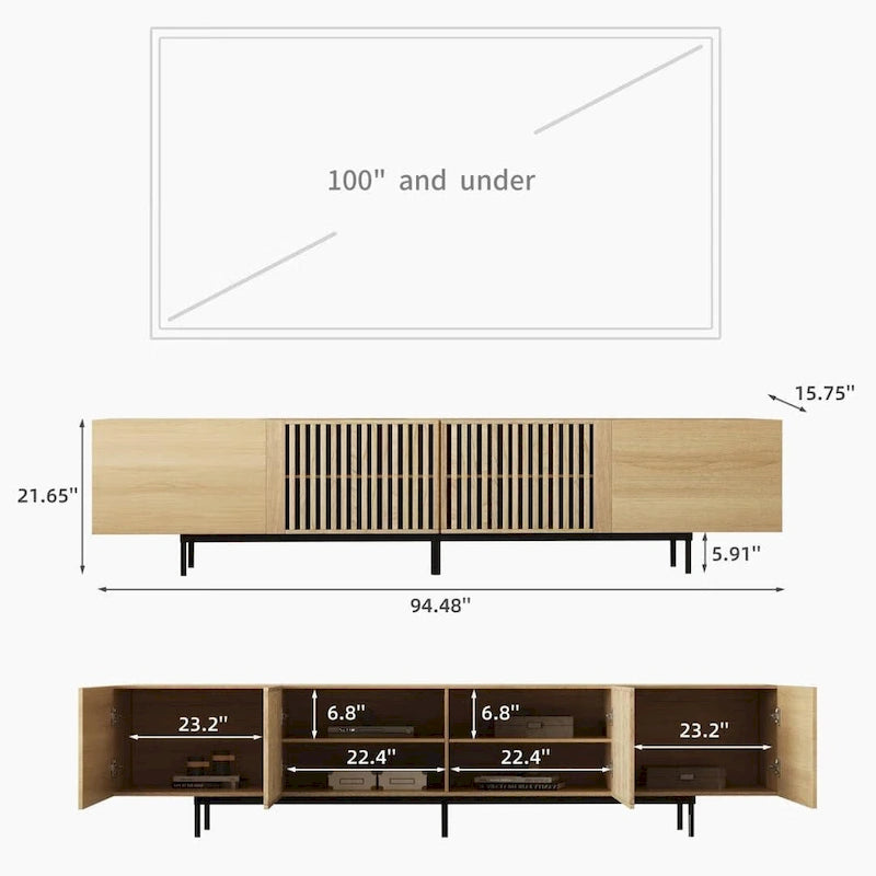 Meuble TV élégant, style moderne du milieu du siècle, pour téléviseurs jusqu'à 80 pouces. Grand espace de rangement pour les appareils multimédias, gestion des câbles. Montage facile.