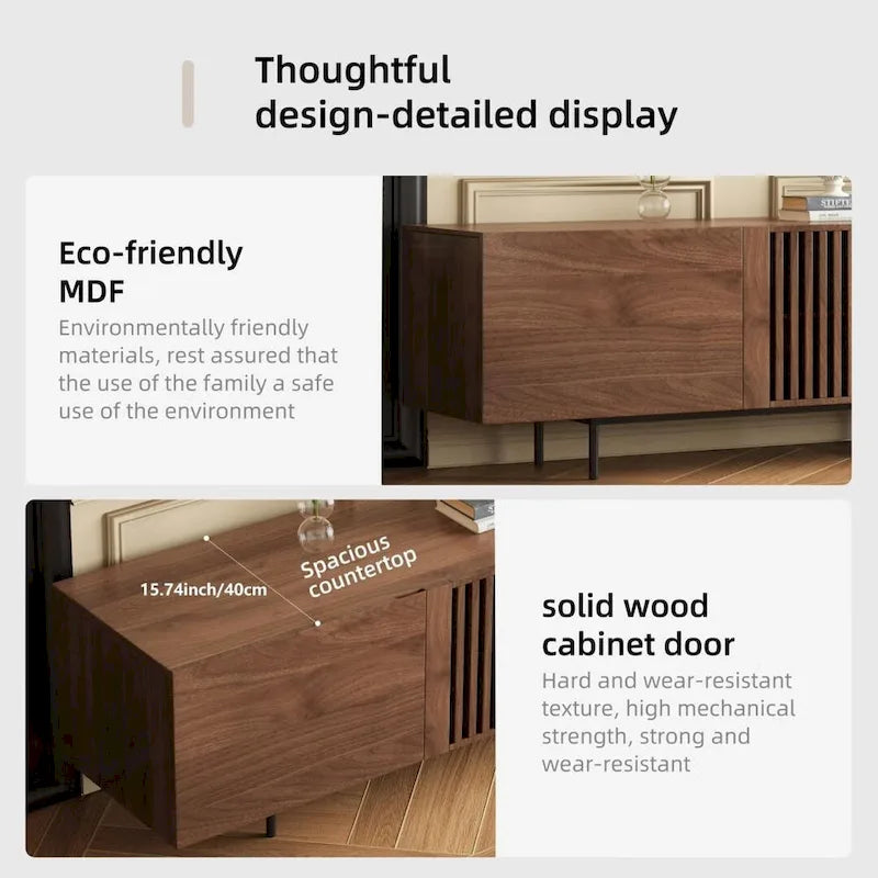 Meuble TV élégant, style moderne du milieu du siècle, pour téléviseurs jusqu'à 80 pouces. Grand espace de rangement pour les appareils multimédias, gestion des câbles. Montage facile.