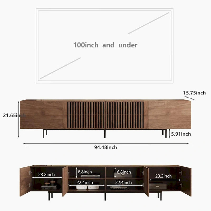 Meuble TV élégant, style moderne du milieu du siècle, pour téléviseurs jusqu'à 80 pouces. Grand espace de rangement pour les appareils multimédias, gestion des câbles. Montage facile.