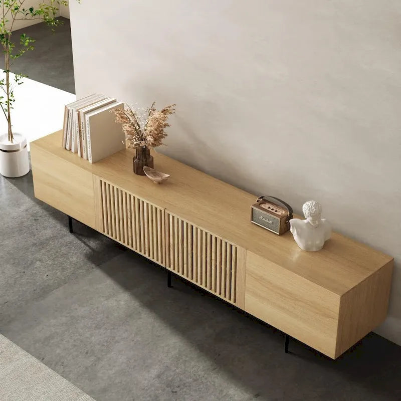 Meuble TV élégant, style moderne du milieu du siècle, pour téléviseurs jusqu'à 80 pouces. Grand espace de rangement pour les appareils multimédias, gestion des câbles. Montage facile.