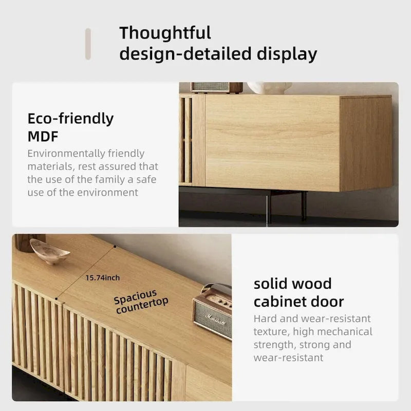 Meuble TV élégant, style moderne du milieu du siècle, pour téléviseurs jusqu'à 80 pouces. Grand espace de rangement pour les appareils multimédias, gestion des câbles. Montage facile.