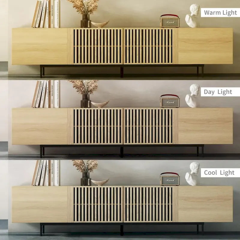 Meuble TV élégant, style moderne du milieu du siècle, pour téléviseurs jusqu'à 80 pouces. Grand espace de rangement pour les appareils multimédias, gestion des câbles. Montage facile.