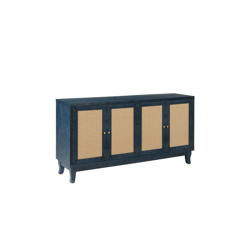 Panneaux de grain de qualité supérieure faits à la main, buffet en rotin, meuble de rangement d'appoint, bleu marine - S.O.