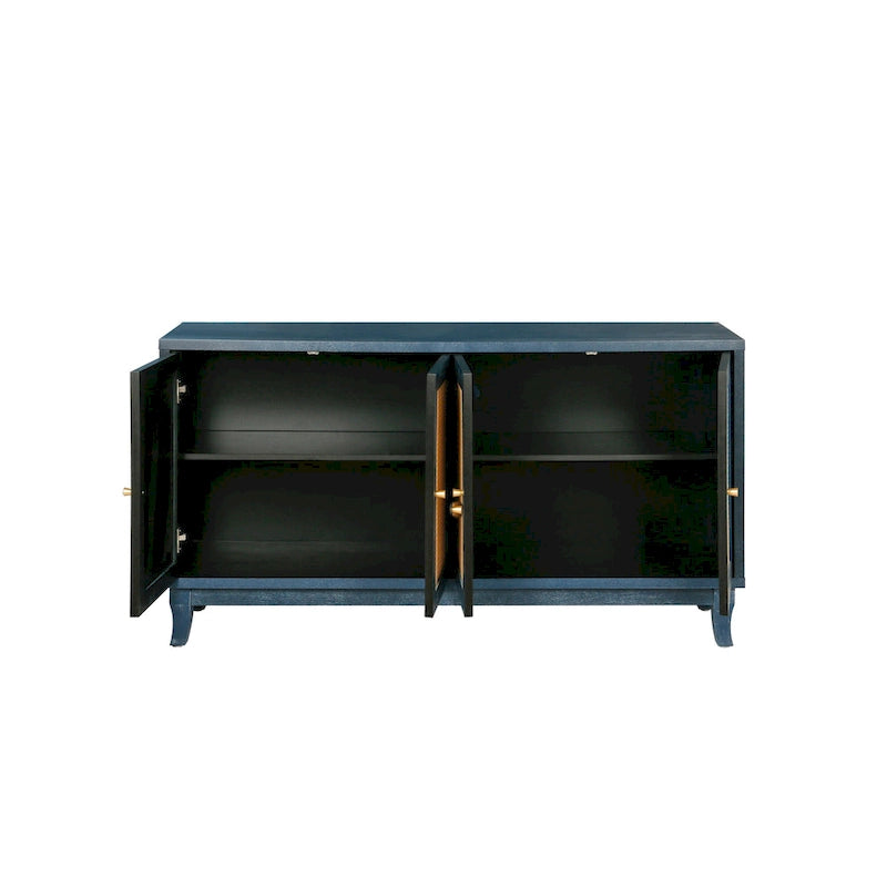 Panneaux de grain de qualité supérieure faits à la main, buffet en rotin, meuble de rangement d'appoint, bleu marine - S.O.
