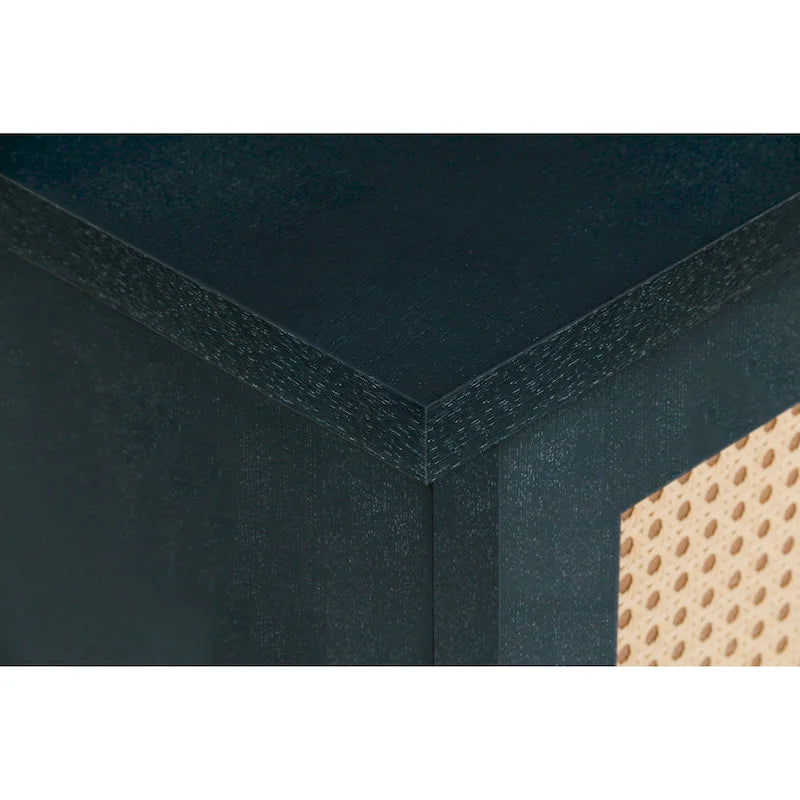 Panneaux de grain de qualité supérieure faits à la main, buffet en rotin, meuble de rangement d'appoint, bleu marine - S.O.